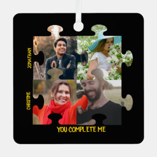 Aangepaste puzzelfoto Je vult me paar in Metalen Ornament