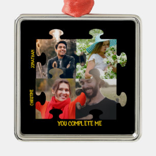 Aangepaste puzzelfoto Je vult me paar in Metalen Ornament