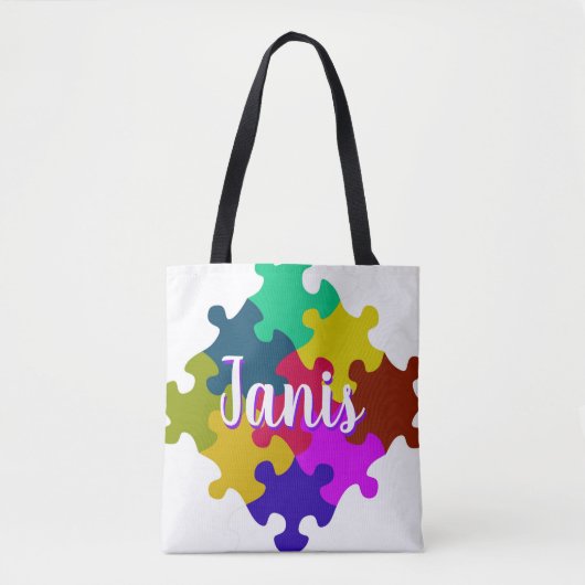 Aangepaste puzzelstukken tote bag (Voorkant)