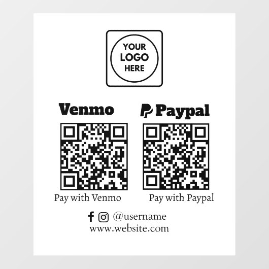 Aangepaste QR-betaling | Venmo & PayPal Logo Weerg Raamsticker (Vel)