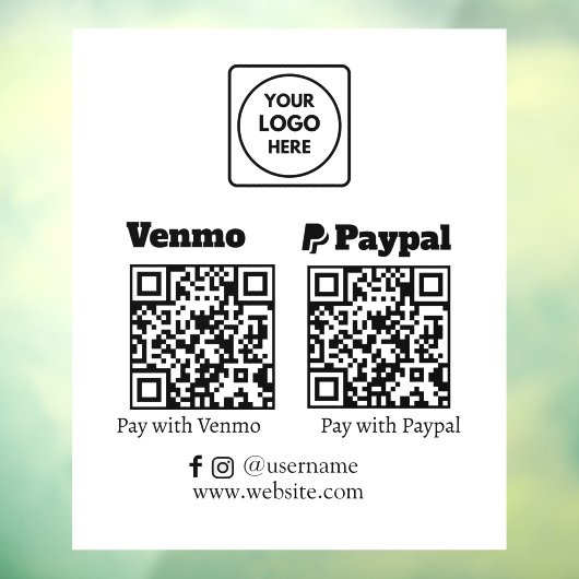 Aangepaste QR-betaling | Venmo & PayPal Logo Weerg Raamsticker (Vel 3)