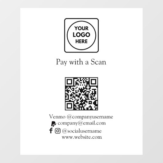 Aangepaste QR-betaling | Venmo & PayPal-logo weerg Raamsticker (Vel)