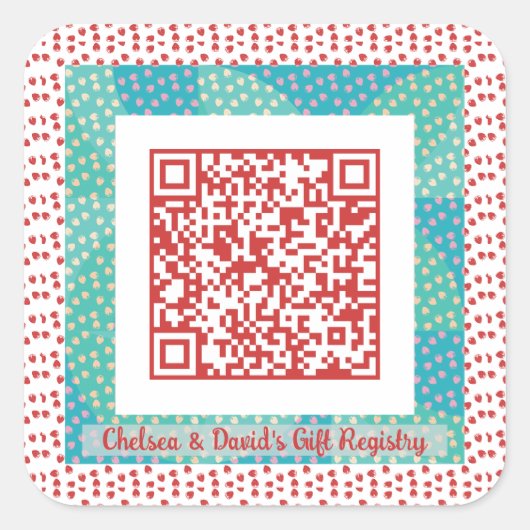Aangepaste QR-code Aardbeien Lijst Gift Registry Vierkante Sticker (Voorkant)