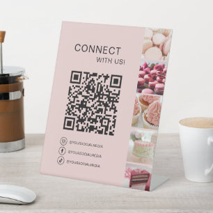Aangepaste QR-code Bakkerij Snoepgoed Cake Shop Reclamebord Met Voetstuk