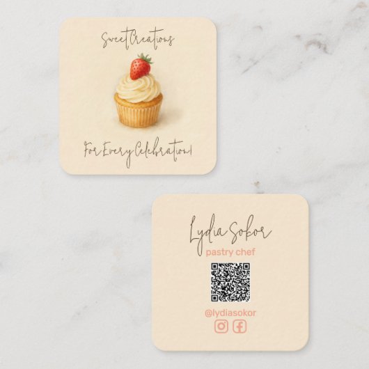 Aangepaste QR-code Banketbakker Zakelijke kaart Vierkante Visitekaartje (Voorkant / Achterkant)