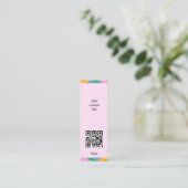 aangepaste qr-code bedrijf eenvoudige roze bladwij mini visitekaartje (Staand voorkant)