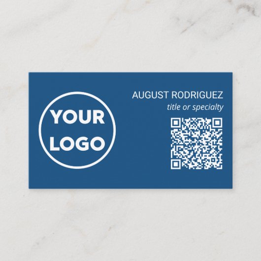 Aangepaste QR-code Bedrijfs Logo Modern Blauw Visitekaartje (Voorkant)