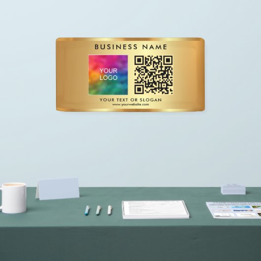 Aangepaste QR-code Bedrijfsnaam Logo Gold Indoor Spandoek (Beurs)