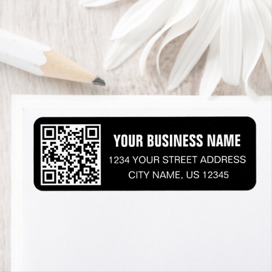 Aangepaste QR-code Bedrijfsnaam Zwart Retouradres Etiket (Insitu)