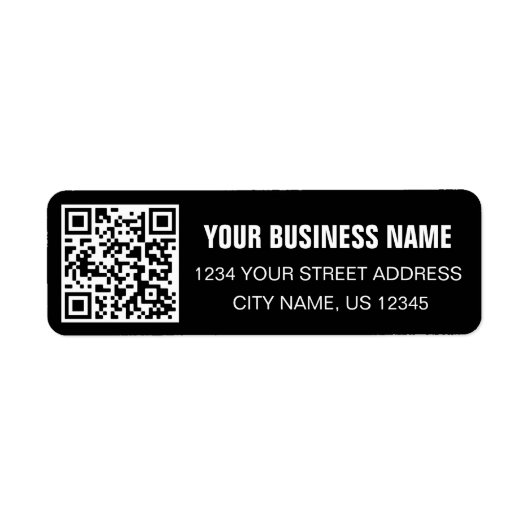 Aangepaste QR-code Bedrijfsnaam Zwart Retouradres Etiket (Voorkant)