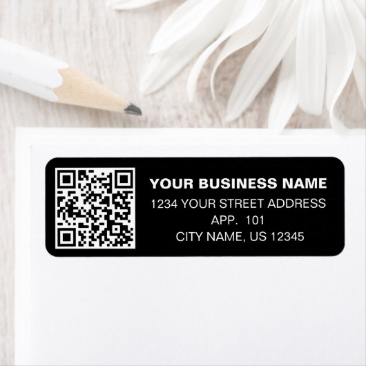 Aangepaste QR-code Bedrijfsnaam Zwart Retouradres Etiket (Insitu)