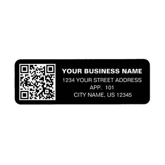 Aangepaste QR-code Bedrijfsnaam Zwart Retouradres Etiket (Voorkant)