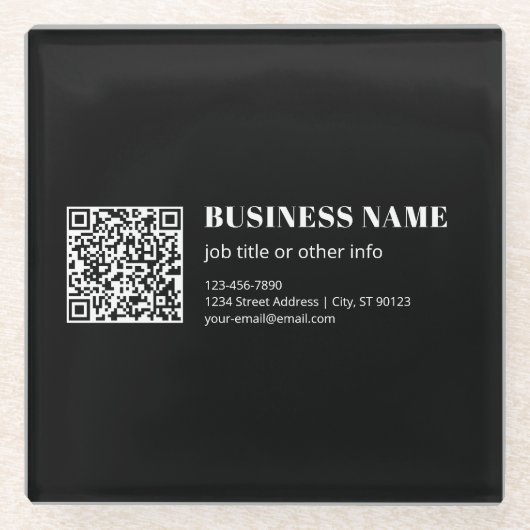 Aangepaste QR-code & Bewerkbare Retro-Moderne Teks Glazen Onderzetter (Voorkant)