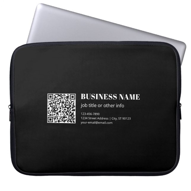 Aangepaste QR-code & Bewerkbare Retro-Moderne Teks Laptop Sleeve (Voorkant)