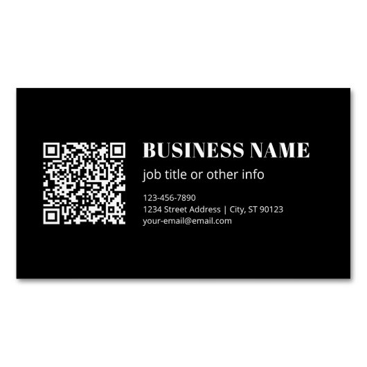 Aangepaste QR-code & Bewerkbare Retro-Moderne Teks Magnetisch Visitekaartje (Voorkant)