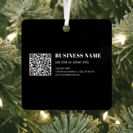 Aangepaste QR-code & Bewerkbare Retro-Moderne Teks Metalen Ornament (Insitu)