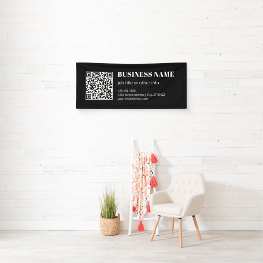 Aangepaste QR-code & Bewerkbare Retro-Moderne Teks Spandoek (Insitu)