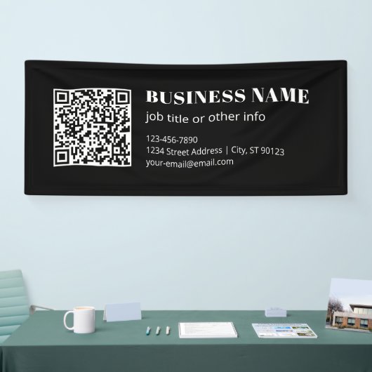 Aangepaste QR-code & Bewerkbare Retro-Moderne Teks Spandoek (Beurs)