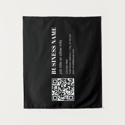 Aangepaste QR-code & Bewerkbare Retro-Moderne Teks Wandkleed (Voorkant)