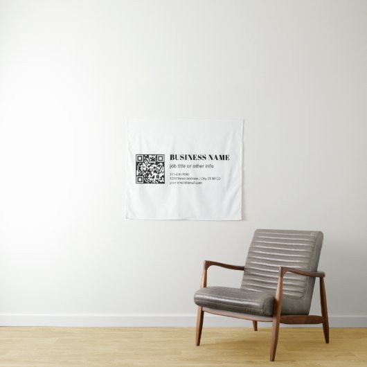 Aangepaste QR-code & Bewerkbare Retro-Moderne Teks Wandkleed (In Situ (horizontaal))