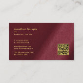Aangepaste QR-code Bordeaux Gold Calligraphy Scrip Visitekaartje (Achterkant)