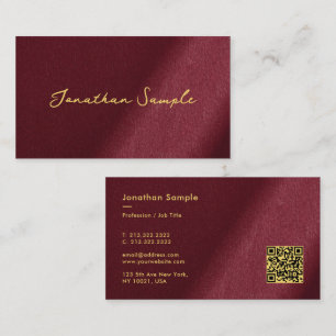 Aangepaste QR-code Bordeaux Gold Calligraphy Scrip Visitekaartje