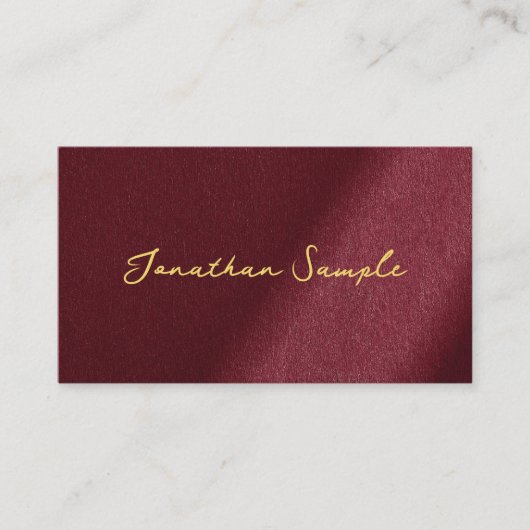Aangepaste QR-code Bordeaux Gold Calligraphy Scrip Visitekaartje (Voorkant)