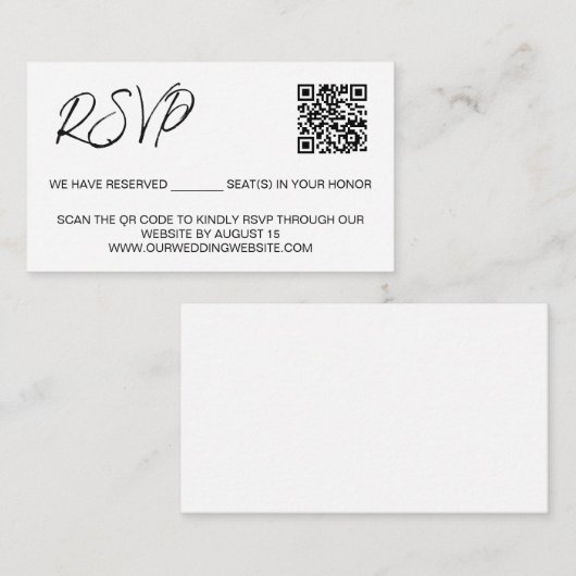 Aangepaste QR-code bruiloft website Gereserveerde Informatiekaartje (Voorkant / Achterkant)