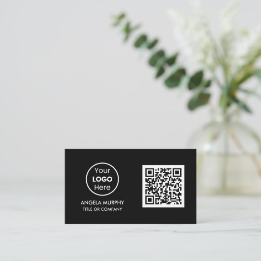 Aangepaste QR-code Business Logo | Black Professio Visitekaartje (Staand voorkant)
