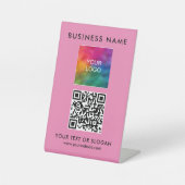 Aangepaste QR Code Business Logo Elegant Roze Best Reclamebord Met Voetstuk (Voorkant)