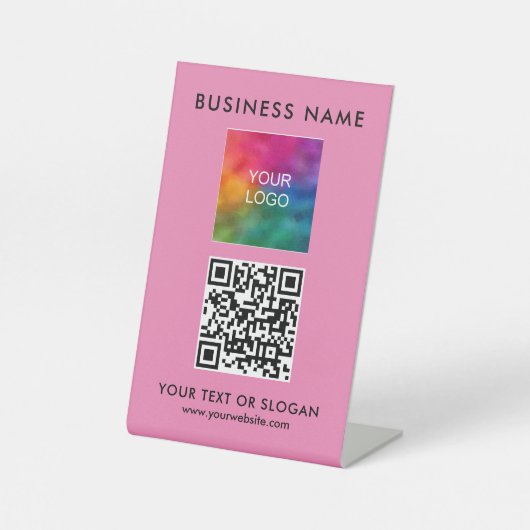 Aangepaste QR Code Business Logo Elegant Roze Best Reclamebord Met Voetstuk (Voorkant)