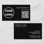 Aangepaste QR Code Business Logo Modern Black Visitekaartje (Voorkant / Achterkant)