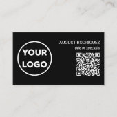 Aangepaste QR Code Business Logo Modern Black Visitekaartje (Voorkant)