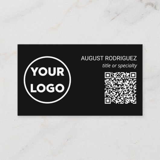 Aangepaste QR Code Business Logo Modern Black Visitekaartje (Voorkant)