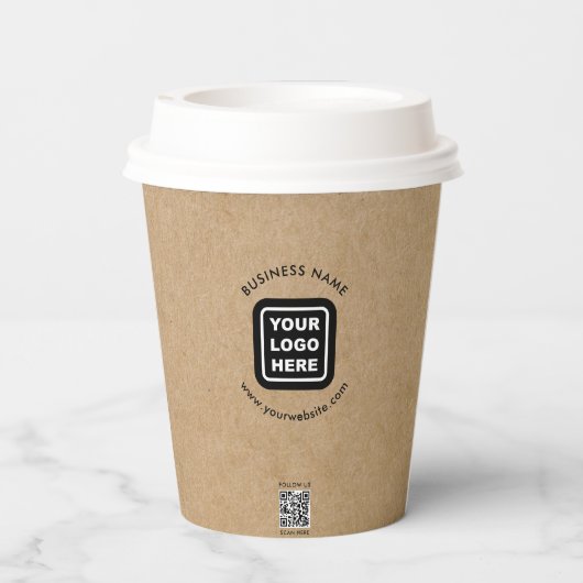Aangepaste QR-code Business Logo Modern Kraft Papieren Bekers (Achterkant)