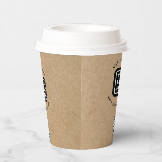 Aangepaste QR-code Business Logo Modern Kraft Papieren Bekers (Rechts)