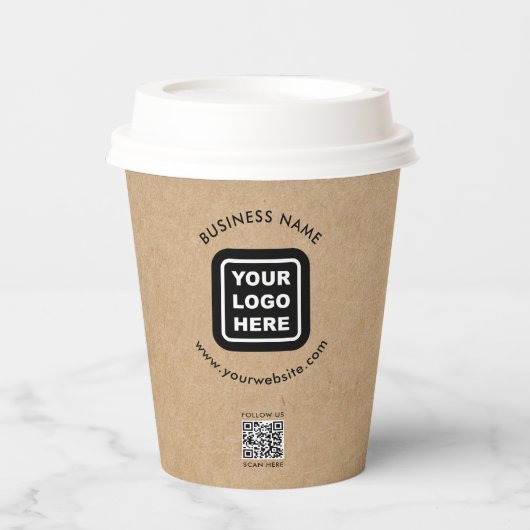 Aangepaste QR-code Business Logo Modern Kraft Papieren Bekers (Voorkant)