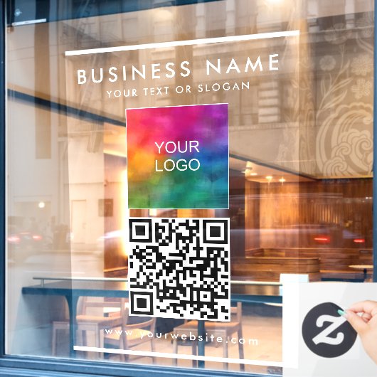 Aangepaste QR-code Business Logo Tekst Modern Vert Raamsticker (Cafe Raam)