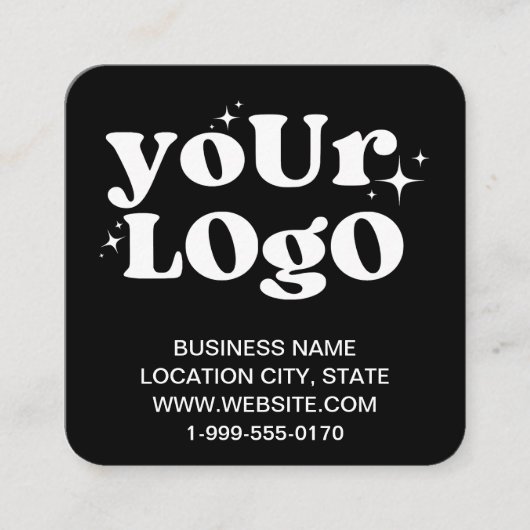 Aangepaste QR Code Business Logo Zwart Modern Vierkante Visitekaartje (Voorkant)