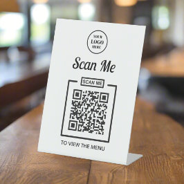 Aangepaste QR-code Business Logo Zwart-wit Menu Reclamebord Met Voetstuk