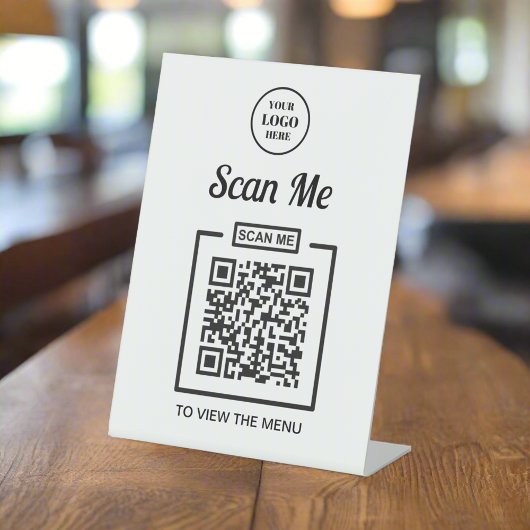 Aangepaste QR-code Business Logo Zwart-wit Menu Reclamebord Met Voetstuk
