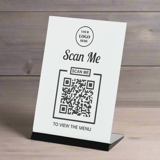 Aangepaste QR-code Business Logo Zwart-wit Menu Reclamebord Met Voetstuk