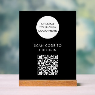 Aangepaste QR Code Check-in Scan Logo Zwart Acryl Bord