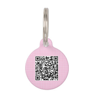 Aangepaste QR-code Deense pastel roze rasterpatroo Huisdierpenning
