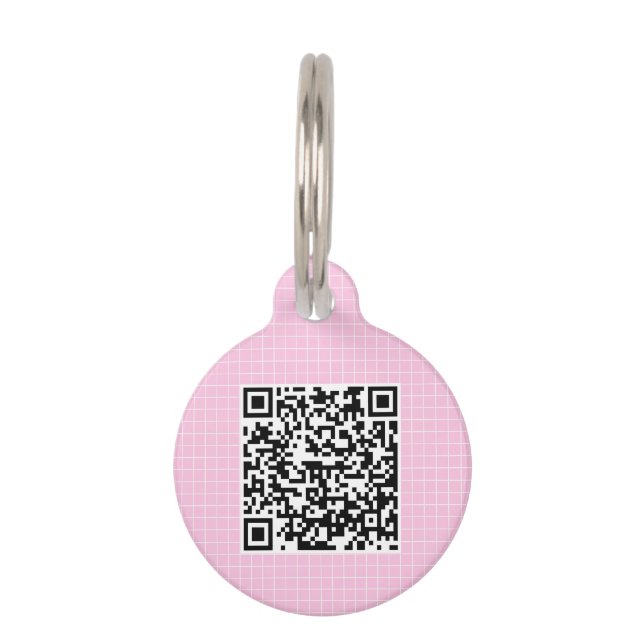 Aangepaste QR-code Deense pastel roze rasterpatroo Huisdierpenning (Achterkant)