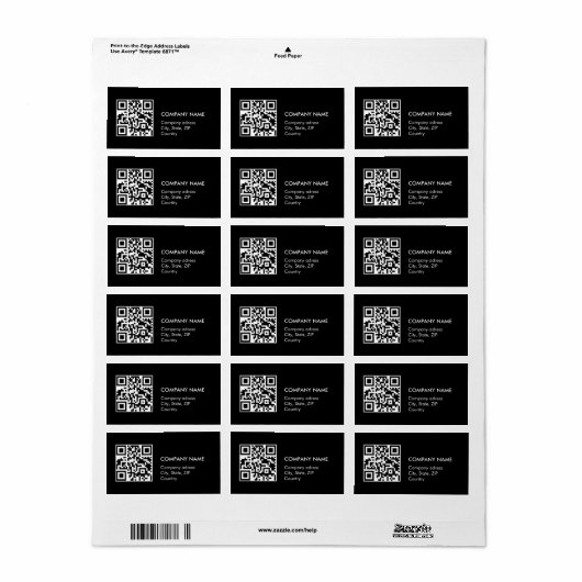 Aangepaste qr-code eenvoudig zwart zakelijk adresl etiket (Full Sheet)