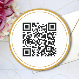 Aangepaste QR-code Elegant Black White Gold Ronde Sticker