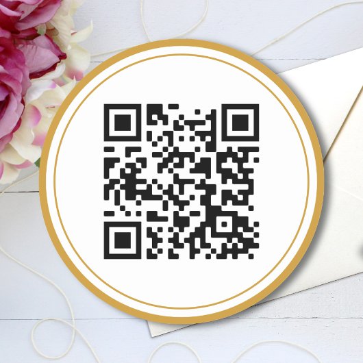 Aangepaste QR-code Elegant Black White Gold Ronde Sticker