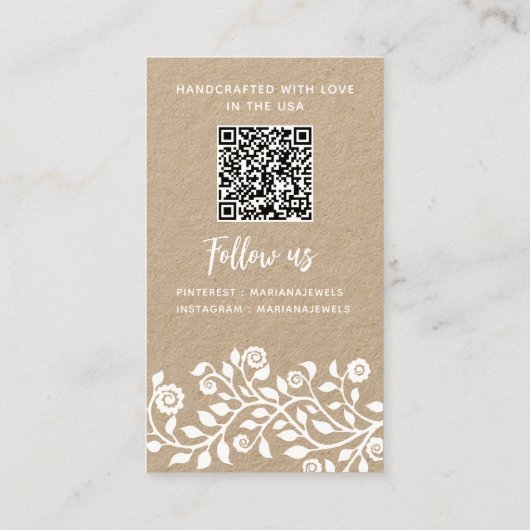 Aangepaste QR-code Elegant Swirl Earling Display K Visitekaartje (Achterkant)