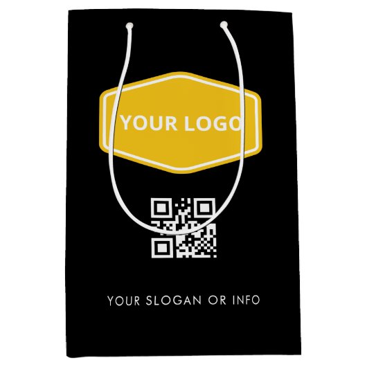 Aangepaste QR-code en Business Logo Black Promotio Medium Cadeauzakje (Voorkant)